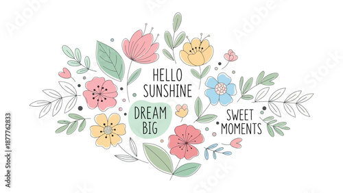 Blooming Inspiration: A vibrant floral design with positive affirmations, perfect for conveying messages of joy and encouragement.