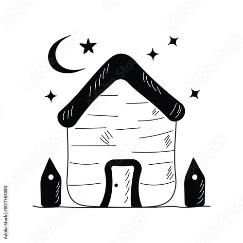 House  doodle icon with white background vector stock illustration