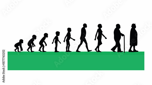 Human evolution from ape to elderly person walking