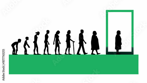 Life cycle stages from childhood to elderly in silhouette