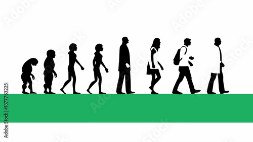 Human evolution from ape to modern professional walking in line