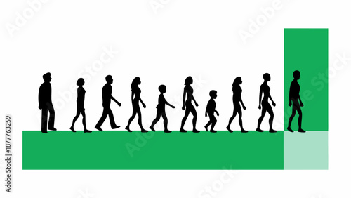 Business growth concept with people silhouettes on green graph