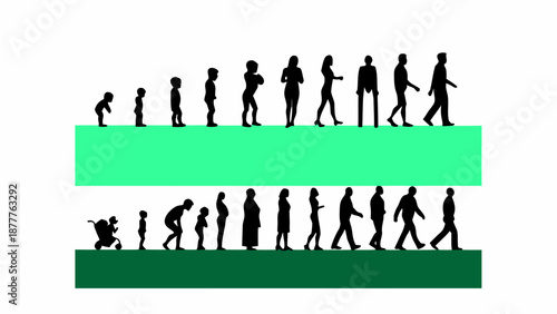 Diverse people silhouettes evolving in growth and development