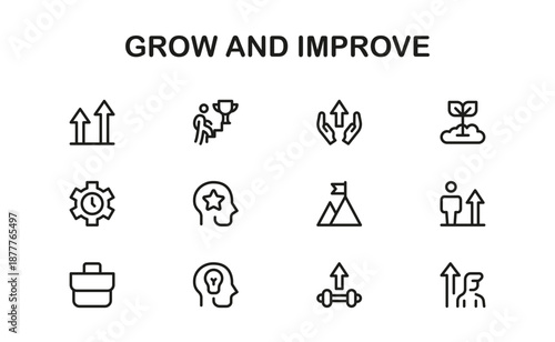 Grow and Improve Modern Line Icon Pack. Professional vector icons expressing advancement progress achievement and development oriented success concepts
