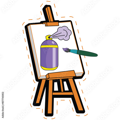 artist easel with brushes