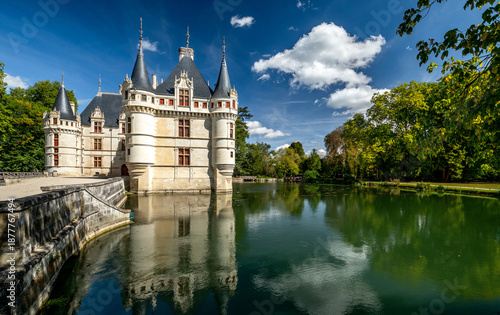 Scenic view of the castle of Azay-le-Rideau in Loire Valley in France