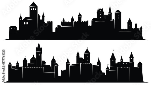 city skylines with silhouette buildings and towers