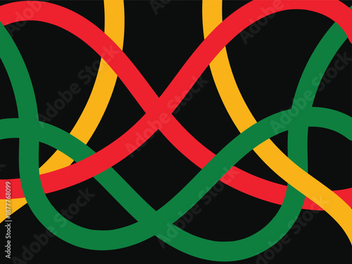 Abstract interlocking waves background in Pan-African colors for Black History Month