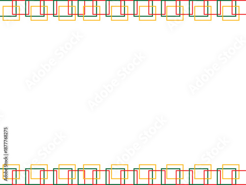 Colorful intersecting square black history month pattern border on a clean white background