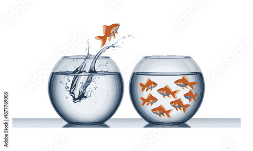 Goldfish Escaping Fishbowl Symbol Of Freedom Vector Illustration, easily editable.