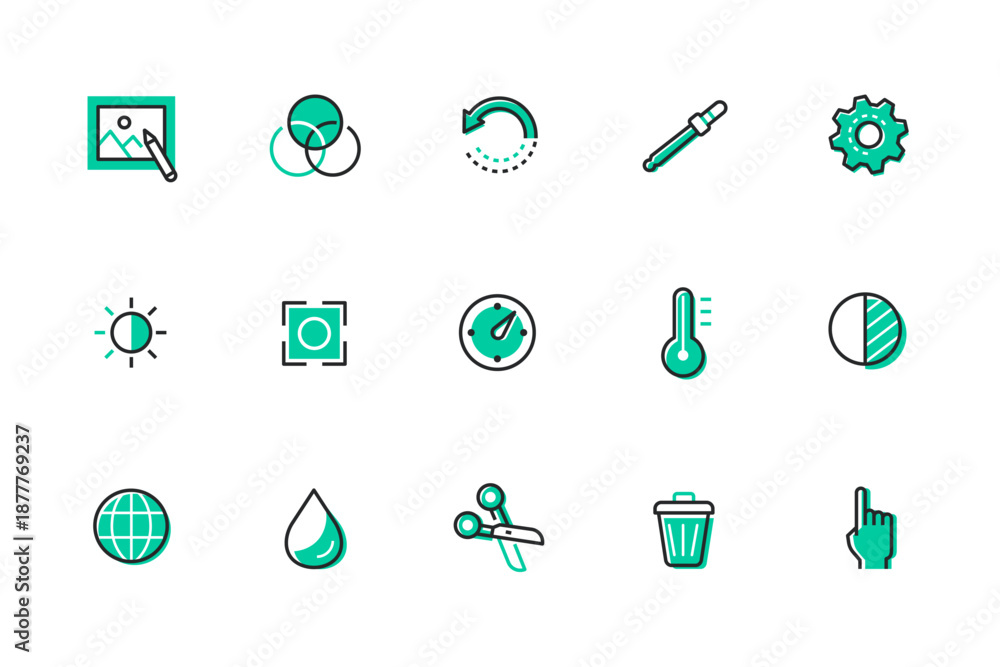 Fototapeta premium Photo correction - set of line design style icons