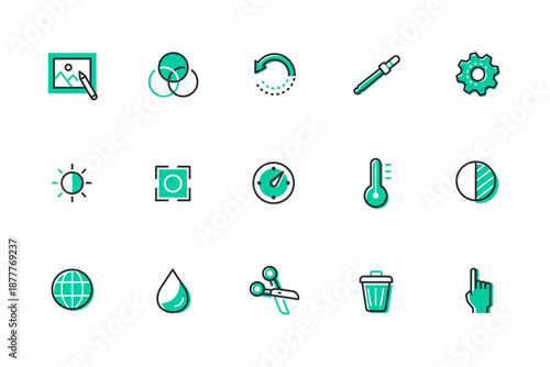 Photo correction - set of line design style icons