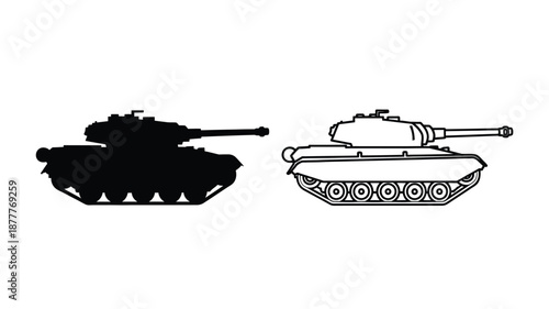 Two depictions of a tank a silhouette and a detailed line drawing