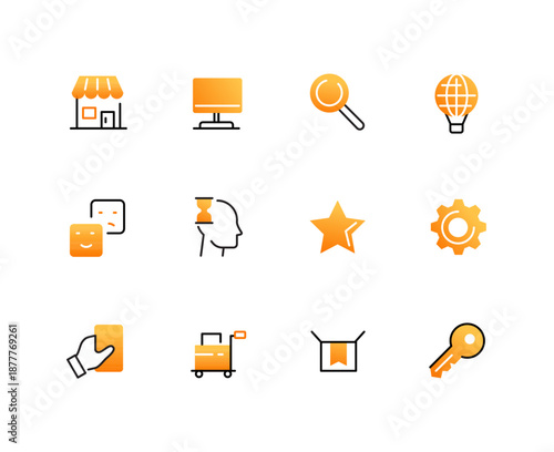 Online shopping and delivery - set of line design style icons