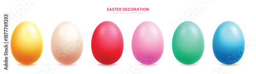 A collection of six simple 3D Easter eggs with smooth colorful gradients isolated on a white background.