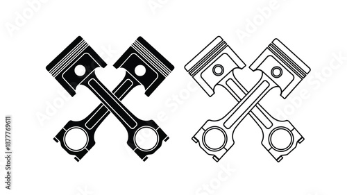 Two sets of crossed engine pistons depicted in a monochrome style
