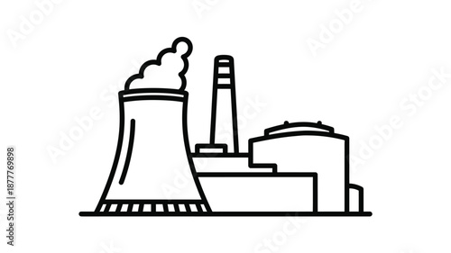 Simple line drawing of an industrial factory with a smokestack emitting smoke