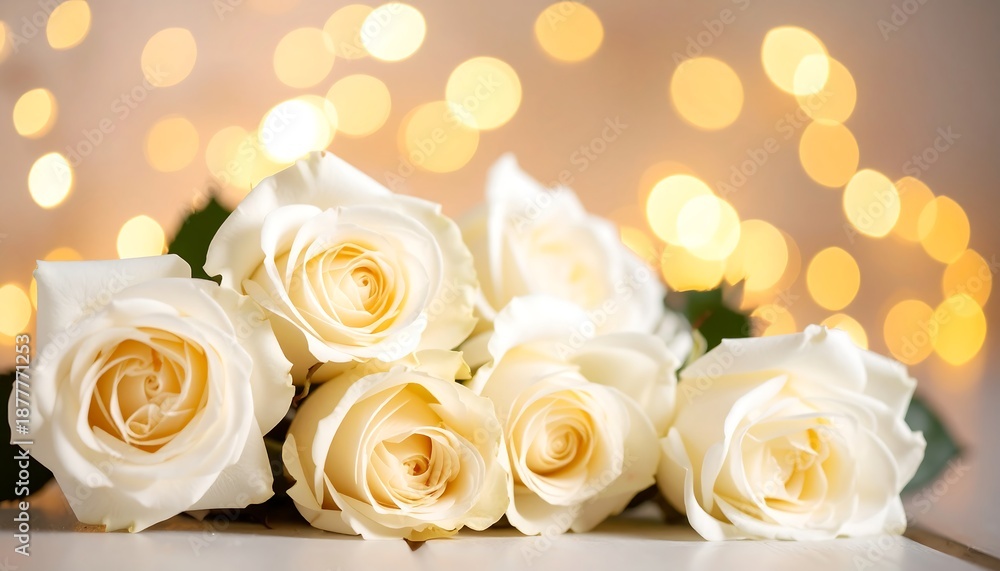 Obraz premium Cream roses, bokeh lights