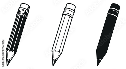 Hand drawn pencil set featuring three styles of writing instruments for education and creativity projects