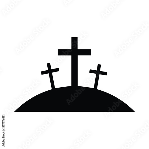 Three crosses on hill isolated on white background, Vector, illustration