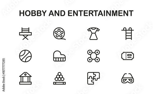 Hobby Entertainment Modern Line Icon Pack. Professional vector icons expressing personal hobbies creative fun and leisure lifestyle concepts
