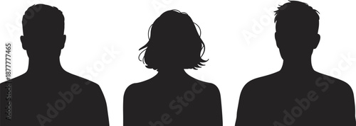 Human bust silhouettes, profile outline, diverse hairstyle shadow, head and shoulders icon, people figure, generic design, identity shape
