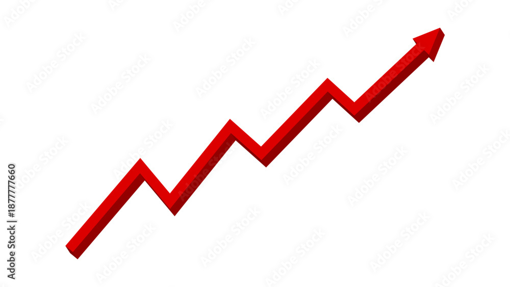 Φωτογραφία Red 3D fluctuated line arrow graph moving up concept of stock market business growth, increasing financial profit