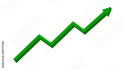 Green 3D fluctuated line arrow graph moving up concept of stock market business growth, increasing financial profit. Business grow up sign. Vector illustration.