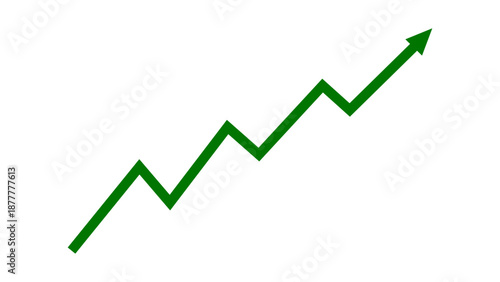 Green fluctuated line arrow graph moving up concept of stock market business growth, increasing financial profit. Business grow up sign. Vector illustration.