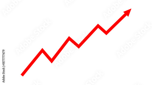 Red fluctuated line arrow graph moving up concept of stock market business growth, increasing financial profit. Business grow up sign. Vector illustration.