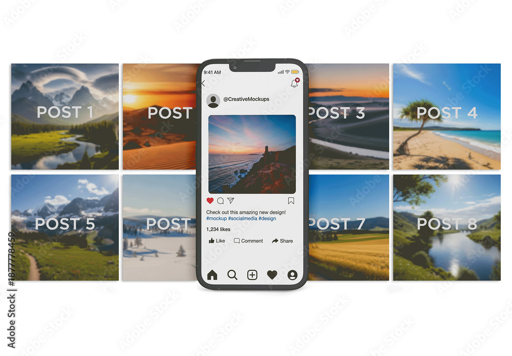 Screen Phone Social Media Posts Mockup Stock Template | Adobe Stock