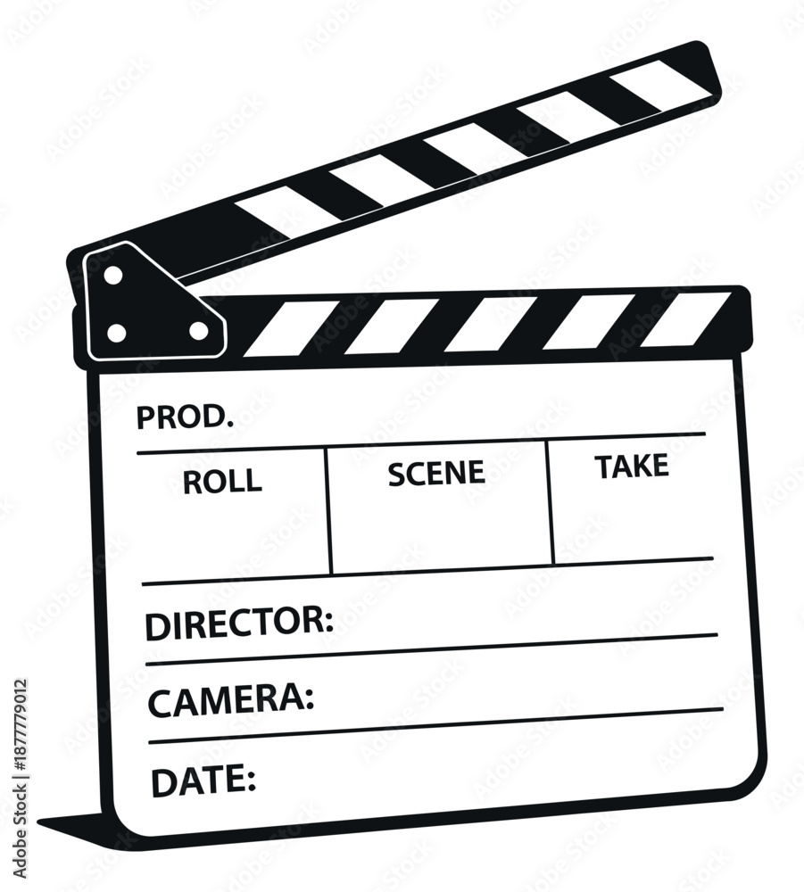 Obraz premium Line art illustration of a clapperboard depicting a film slate for movie production