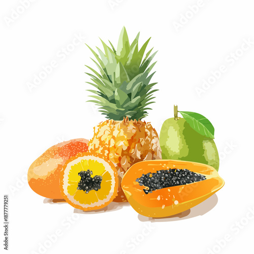 Fresh & Juicy Summer Fruits: Realistic Vector Illustration with Macro Details