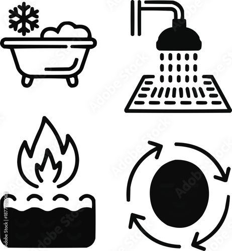 Contrast Therapy Outline Icons Set – Hot and Cold Wellness Symbols
