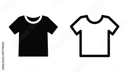 Simple black and white outline of two different style t shirts displayed