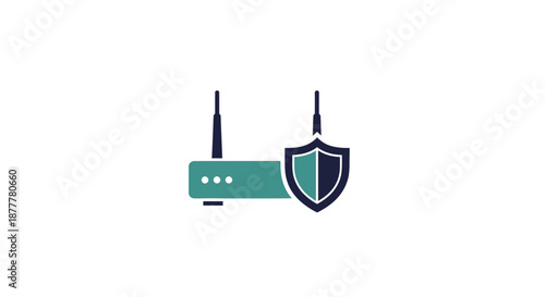 An icon depicting a secure wireless router with a protective shield, symbolizing network security and internet protection.