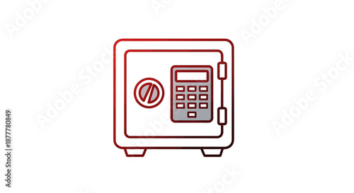 Line art icon of a secure safe with a combination dial and a digital keypad for valuables and important documents.
