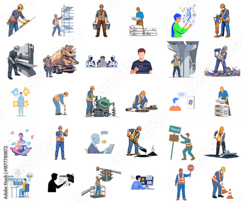 work redefined the convergence of traditional trades and emerging digital realities set, isolated on transparent background