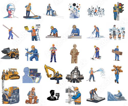 human ai synergy shaping progressive industries and connected futures globally set, isolated on transparent background