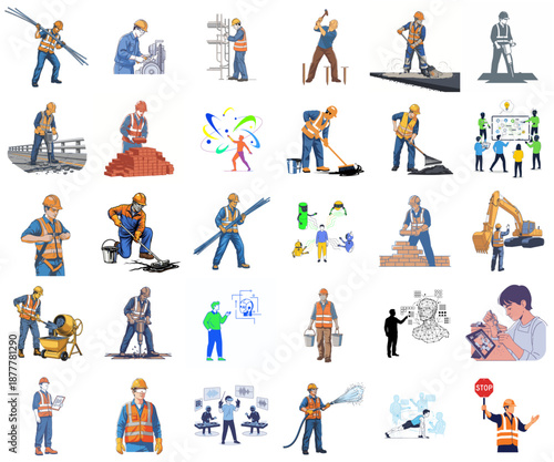 grit and grid human skill powering tomorrows intelligent infrastructure set, isolated on transparent background