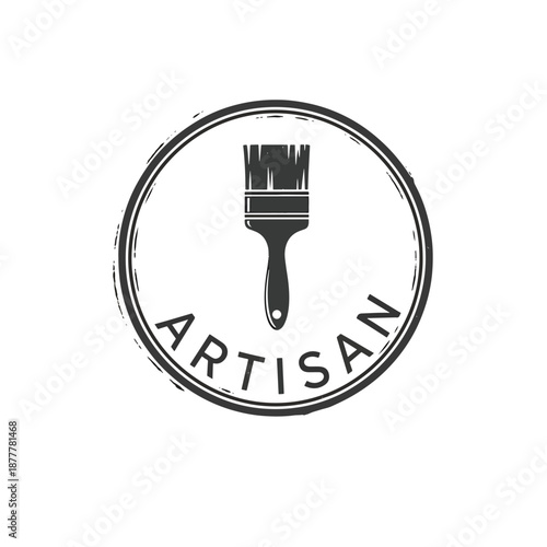 Vintage artisan logo illustration with paintbrush icon in a distressed circular stamp design