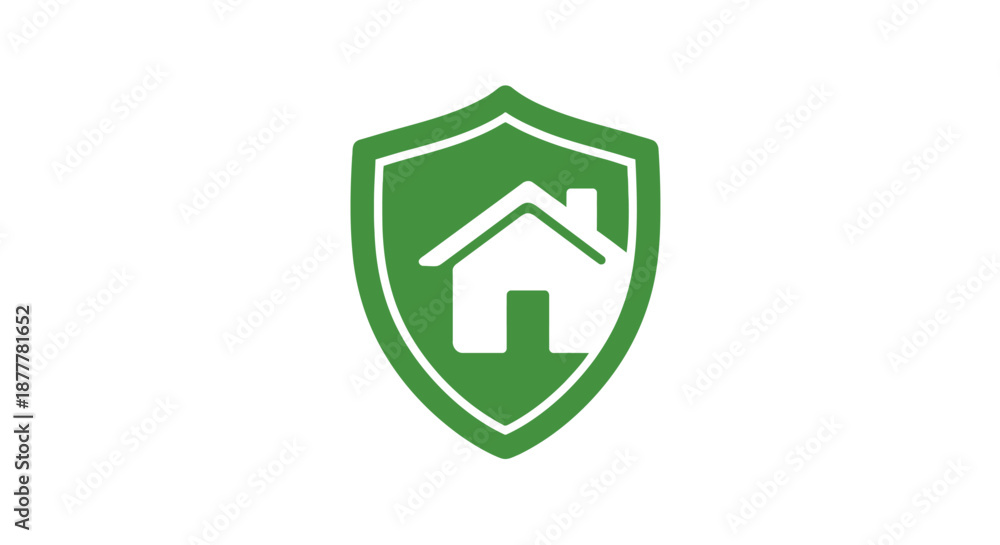 Obraz premium Green shield with a white house icon symbolizing home protection and security.
