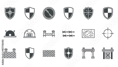 Bild auf Leinwand Vector icon collection for security and defense, featuring various elements like