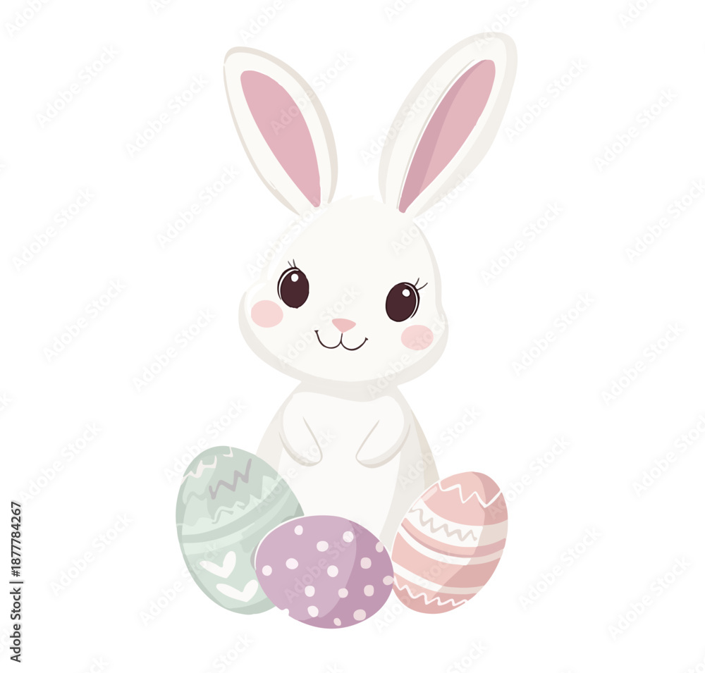 Fototapeta premium Cute Bunny with Colorful Easter Eggs for Spring Celebrations