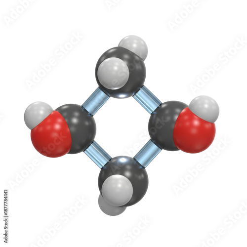Photorealistic 3d molecular model of d-fructose (furanose ring) with highly reflective polished atoms and glowing icy blue bonds, isolated on a white background. concept of biochemical precision and