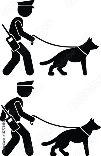 Police officer walking with a trained dog on leash