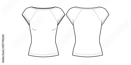 Women's Boat-Neck Raglan Cap-Sleeve Fitted Top