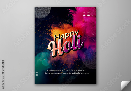 Editable Happy Holi Celebration Greeting Social Media Post with Colour Explosion Background.