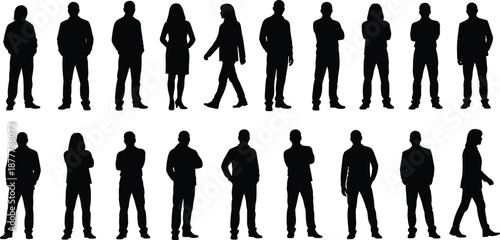 Vector illustration of human silhouettes—symbols for posture, fashion, gesture, diversity, lifestyle, stance, identity, movement, emotion, and expressive character design