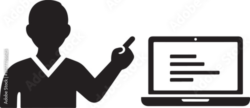 A person pointing at a laptop screen with lines on it